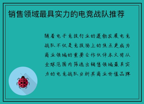 销售领域最具实力的电竞战队推荐